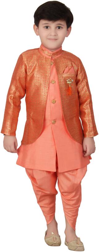 FOURFOLDS Boy Cotton blend Self design Dhoti & Sherwani - Pink