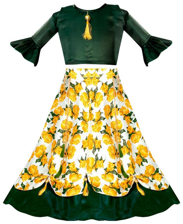

FRIFZY Girl s Silk blend Floral 3 4th sleeves Lehenga choli - Multi