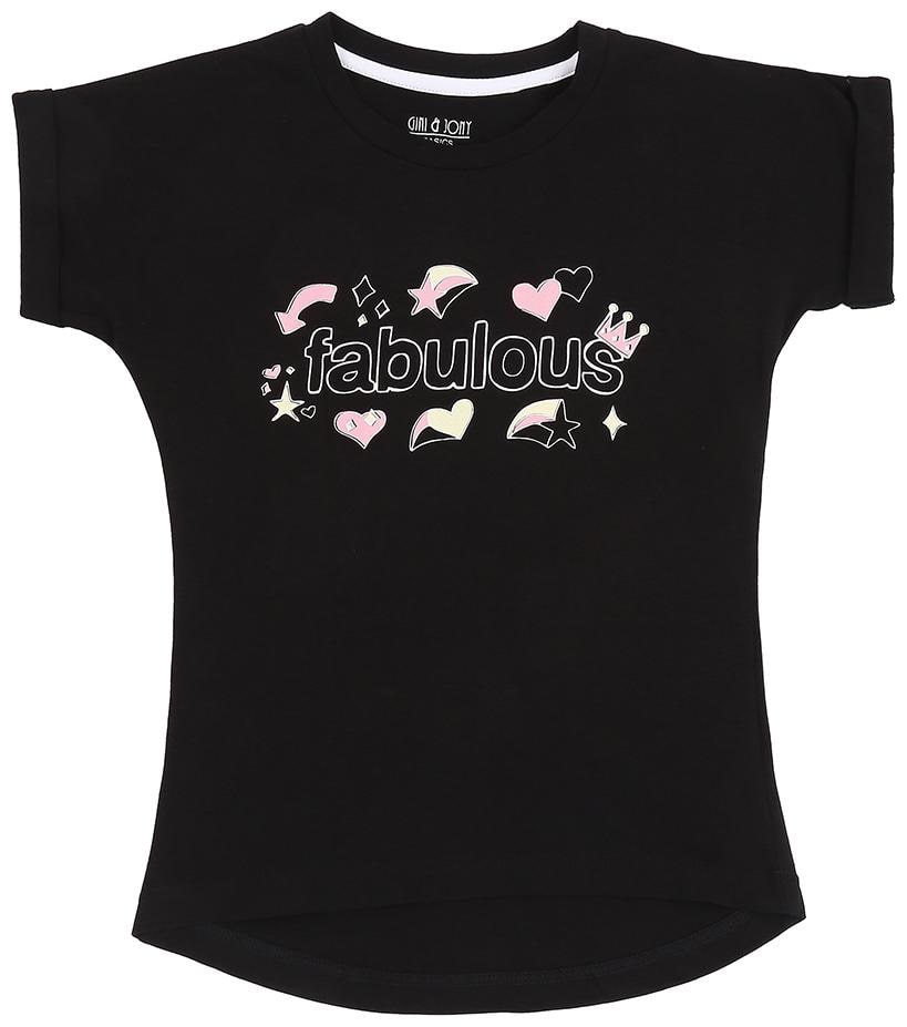 

Gini Jony Cotton Self design T shirt for Baby Girl - Black