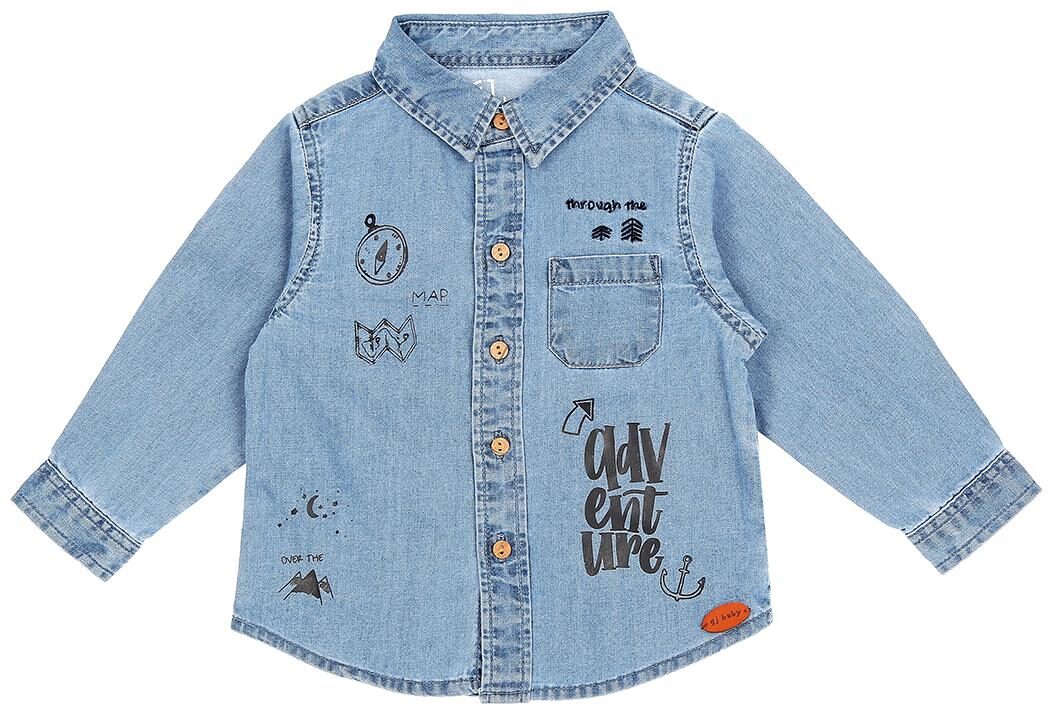 

Gini Jony Denim Solid Shirt for Baby Boy - Blue