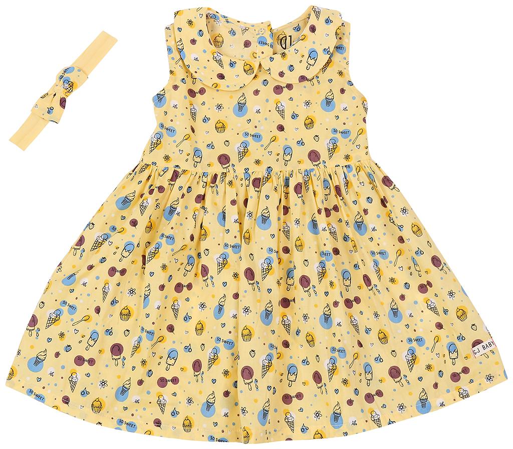 

Gini Jony Baby girl Cotton Printed Princess frock - Yellow