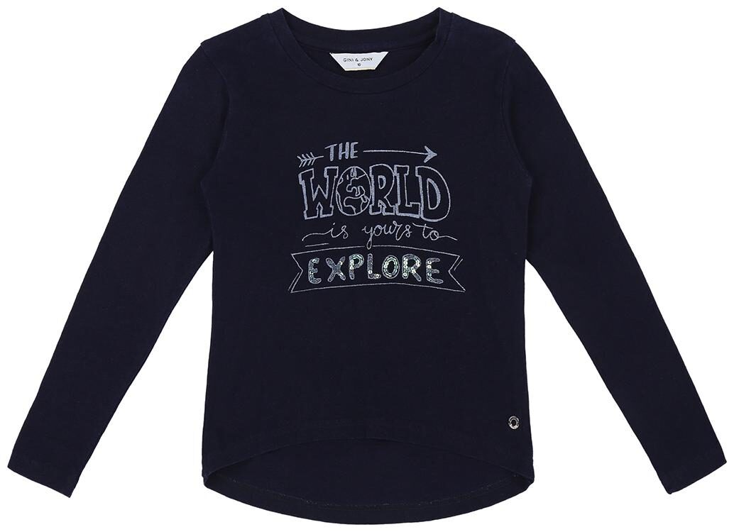 

Gini Jony Cotton Self design T shirt for Baby Girl - Blue