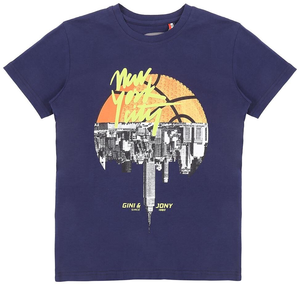 

Gini Jony Cotton Self design T shirt for Baby Boy - Blue