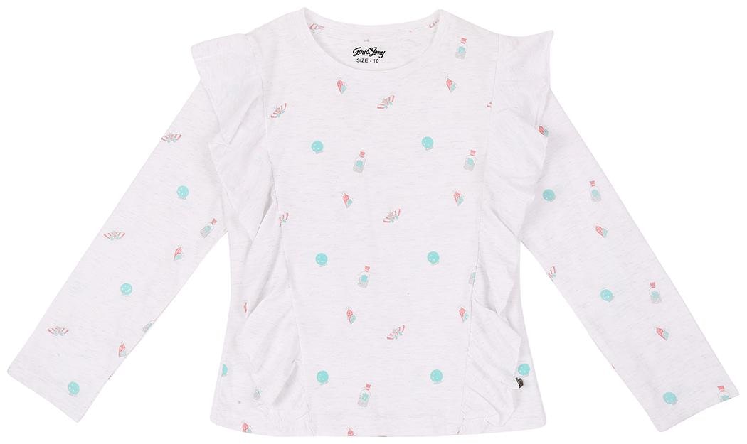 

Gini Jony Polyester Self design T shirt for Baby Girl - White