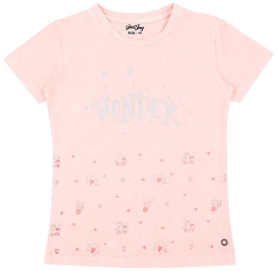 

Gini Jony Cotton Self design T shirt for Baby Girl - Pink
