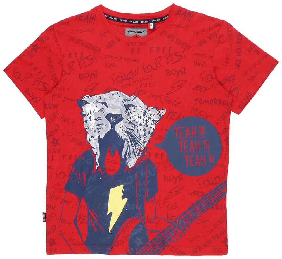 

Gini Jony Boy Cotton Printed T-shirt - Red