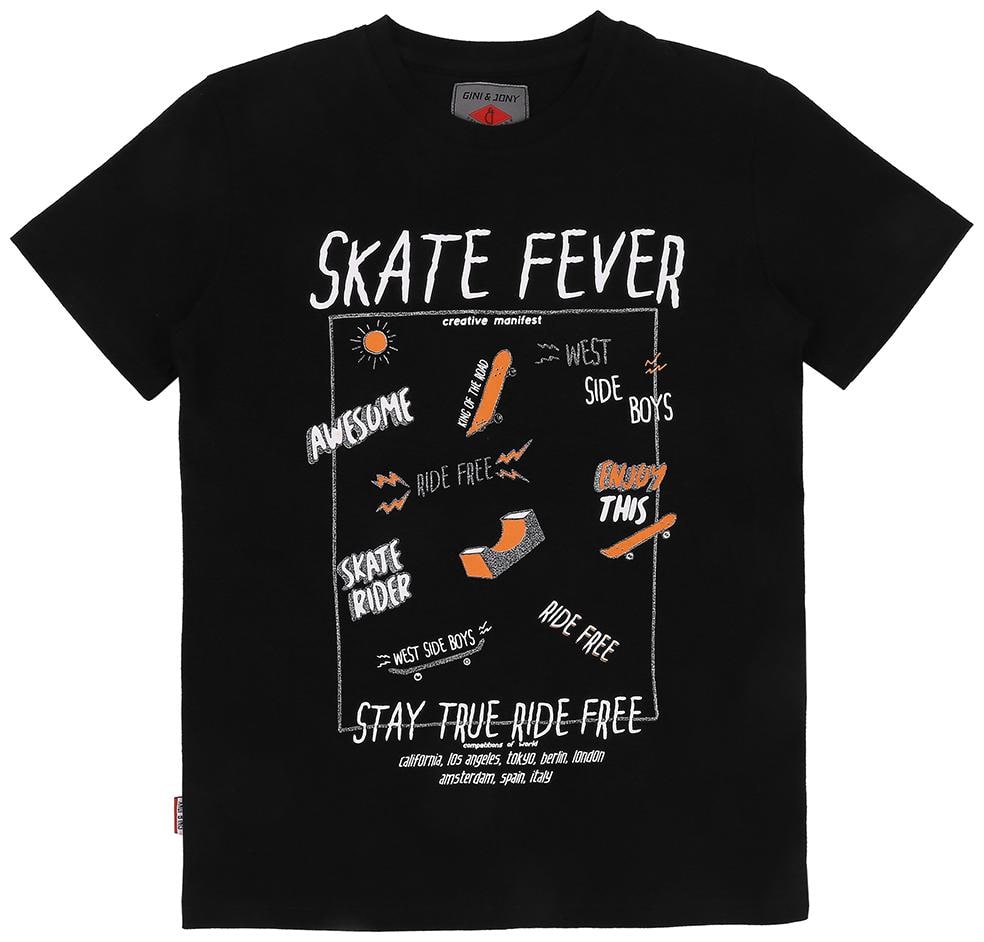 

Gini Jony Boy Cotton blend Printed T-shirt - Black