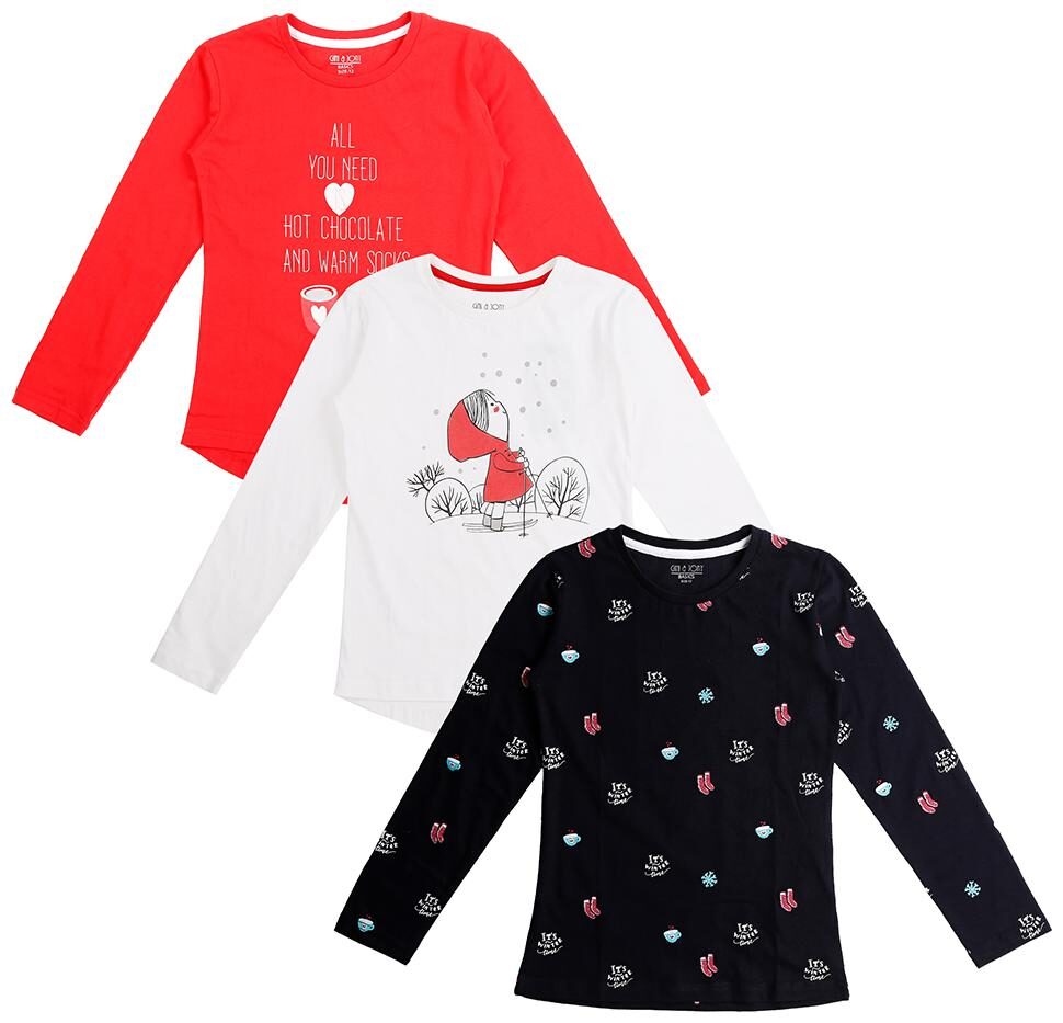 

Gini Jony Girl Cotton Self design T shirt - White