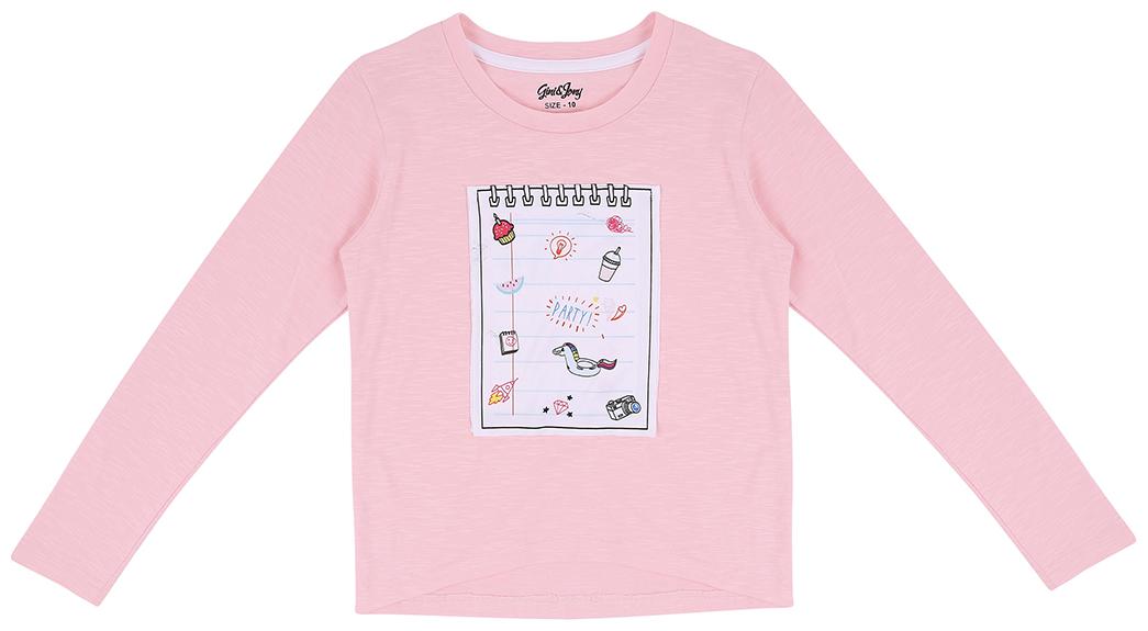 

Gini Jony Girl Cotton Self design T shirt - Pink