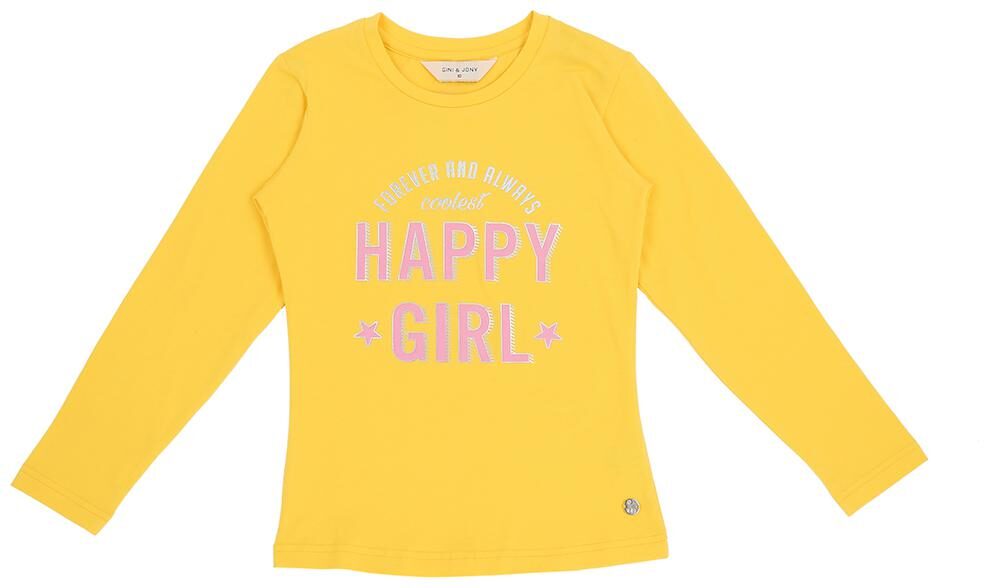 

Gini Jony Girl Cotton Self design T shirt - Yellow