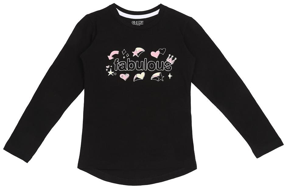 

Gini Jony Girl Cotton Self design T shirt - Black