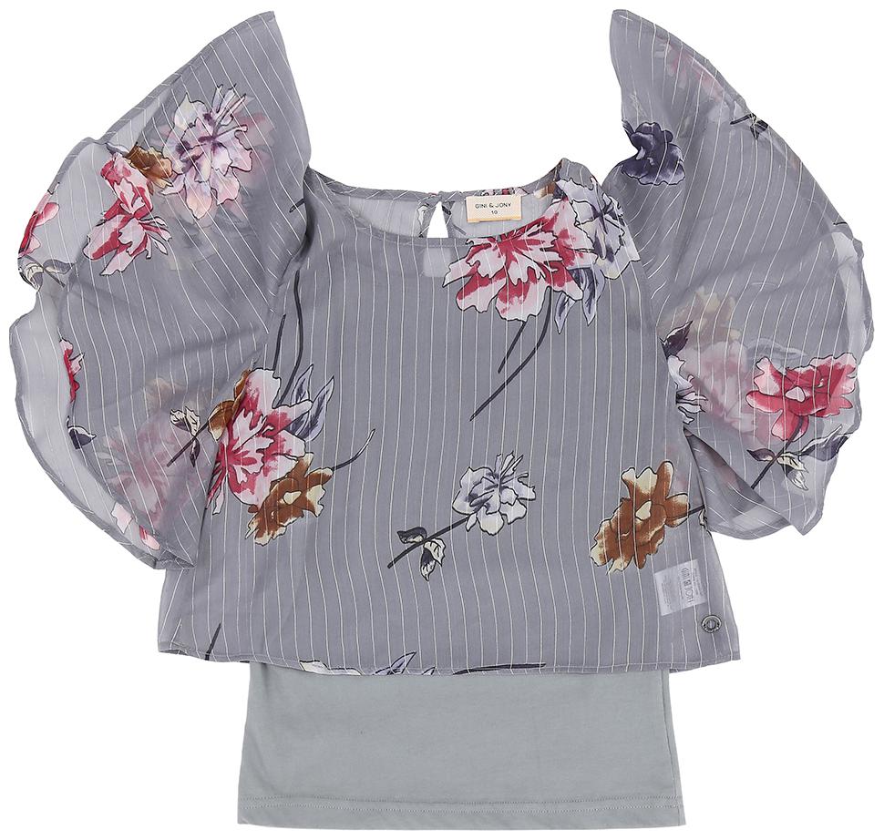 

Gini Jony Girl Polyester Floral T shirt - Grey