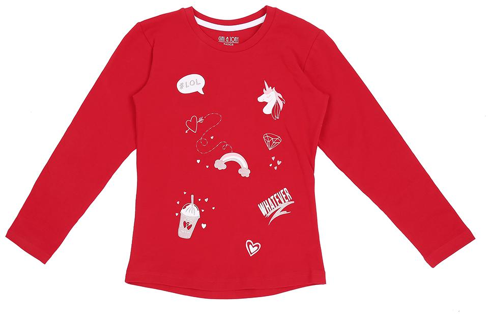 

Gini Jony Girl Cotton Self design T shirt - Red