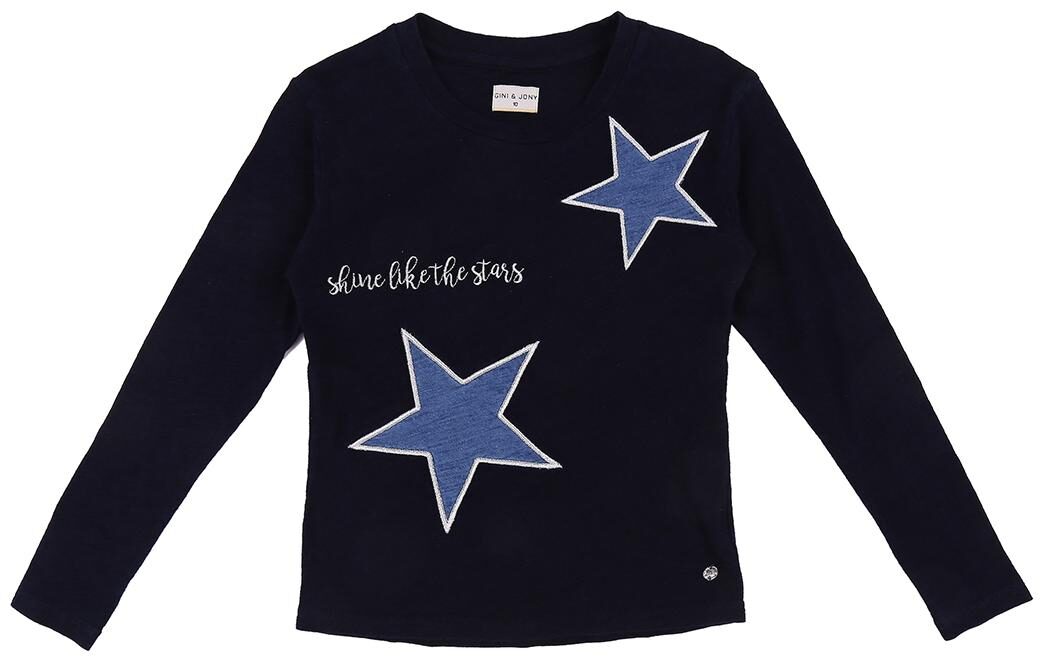 

Gini Jony Girl Cotton Self design T shirt - Blue