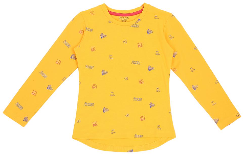 

Gini Jony Girl Cotton Self design T shirt - Yellow