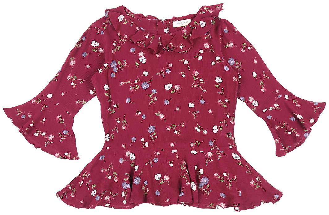 

Gini Jony Girl Cotton Floral T shirt - Maroon