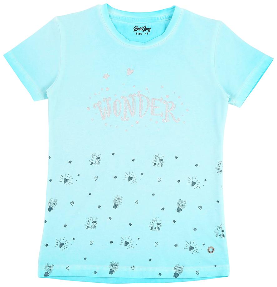 

Gini Jony Girl Cotton Self design T shirt - Green