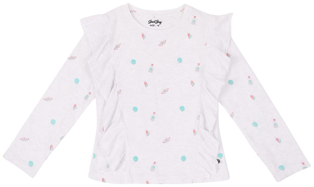 

Gini Jony Girl Polyester Self design T shirt - White