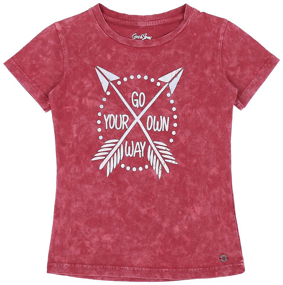 

Gini Jony Girl Cotton Printed T shirt - Maroon