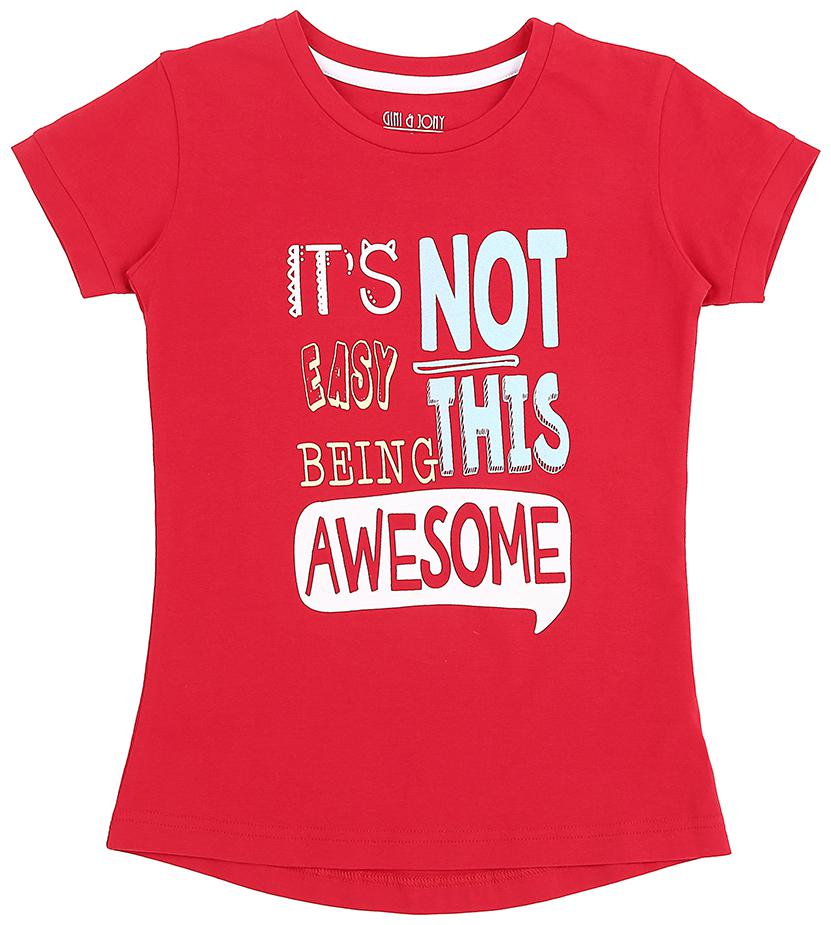 

Gini Jony Girl Cotton Self design T shirt - Pink