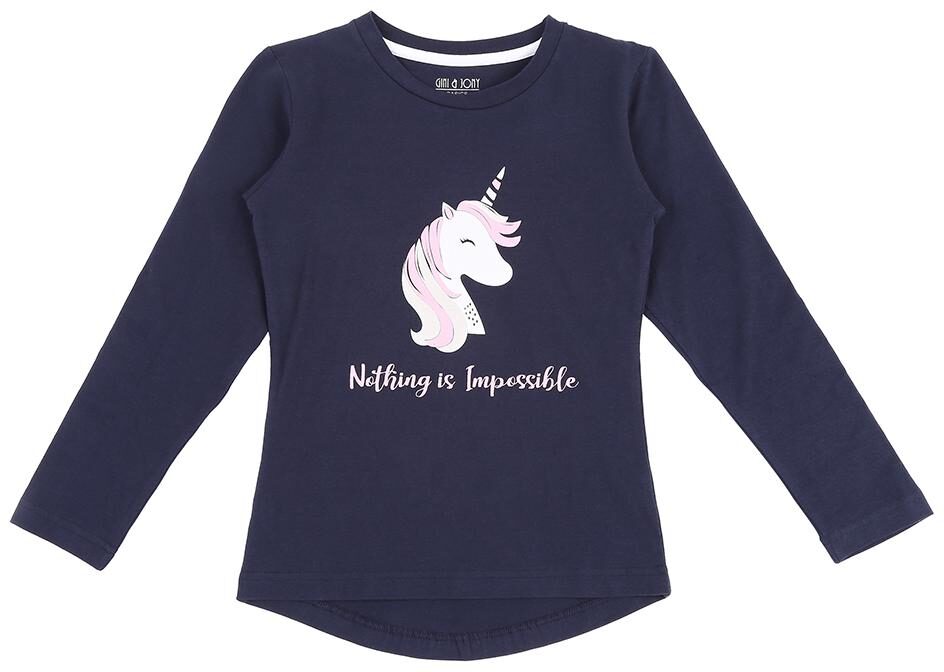 

Gini Jony Girl Cotton Self design T shirt - Blue