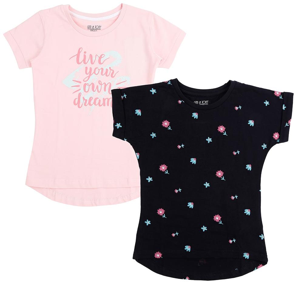 

Gini Jony Girl Cotton Self design T shirt - Pink