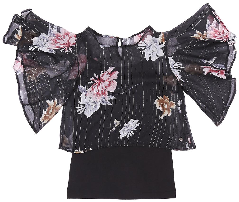 

Gini Jony Girl Polyester Floral T shirt - Black