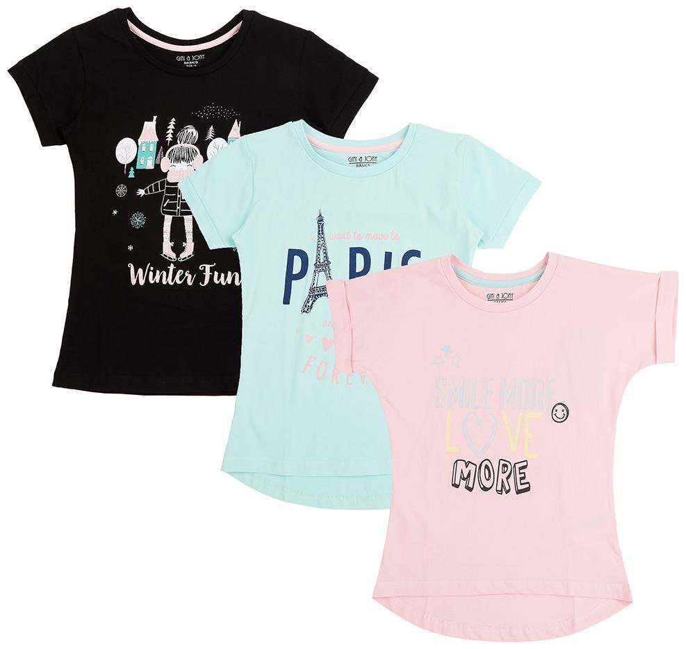 

Gini Jony Girl Cotton Self design T shirt - Pink