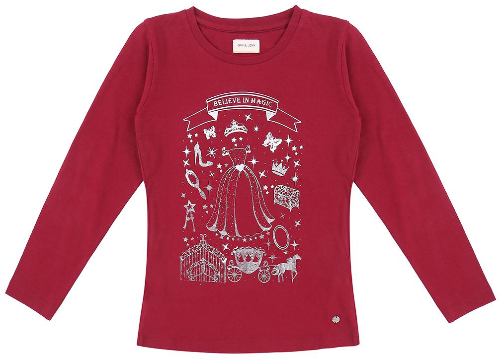

Gini Jony Girl Cotton Printed T shirt - Maroon