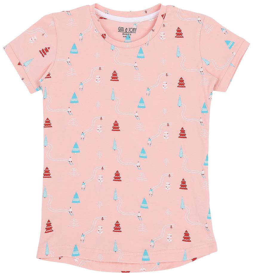 

Gini Jony Girl Cotton Self design T shirt - Pink