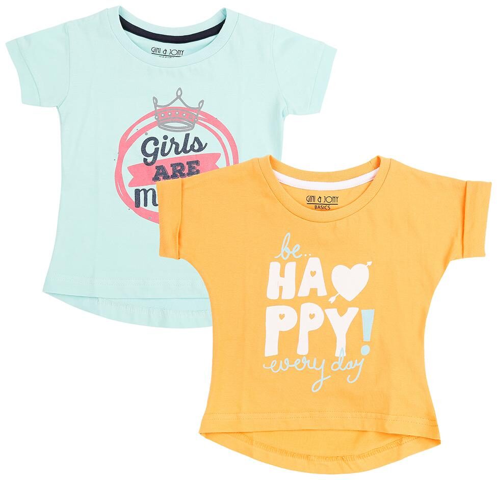 

Gini Jony Girl Cotton Self design T shirt - Green