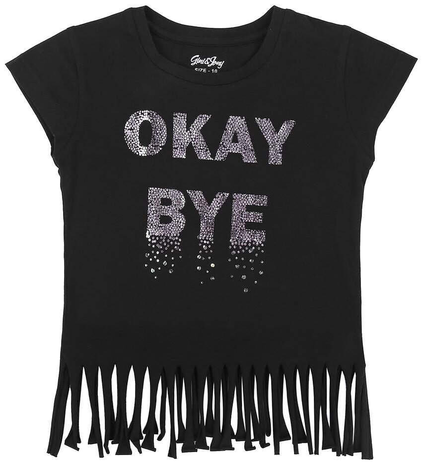 

Gini Jony Girl Cotton Printed T shirt - Black