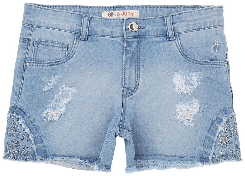 

Gini Jony Girl Cotton Solid Denim shorts - Blue