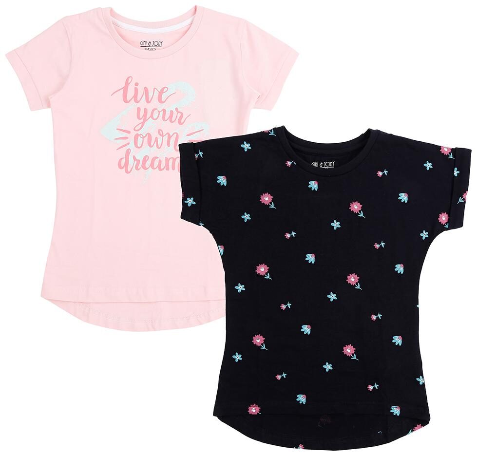 

Gini Jony Girl Cotton Self design T shirt - Pink