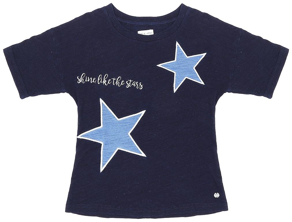 

Gini Jony Girl Cotton Self design T shirt - Blue