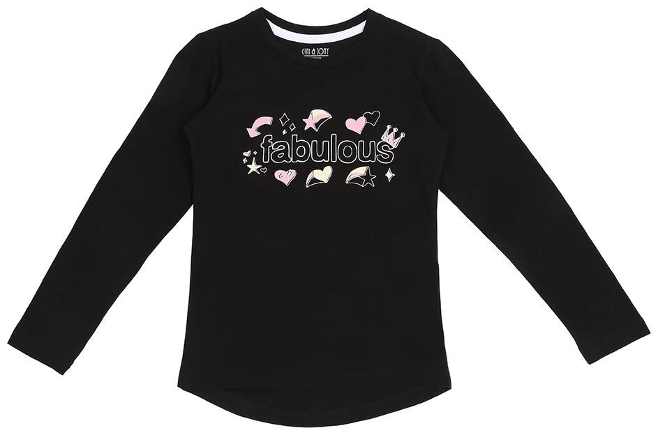 

Gini Jony Girl Cotton Self design T shirt - Black
