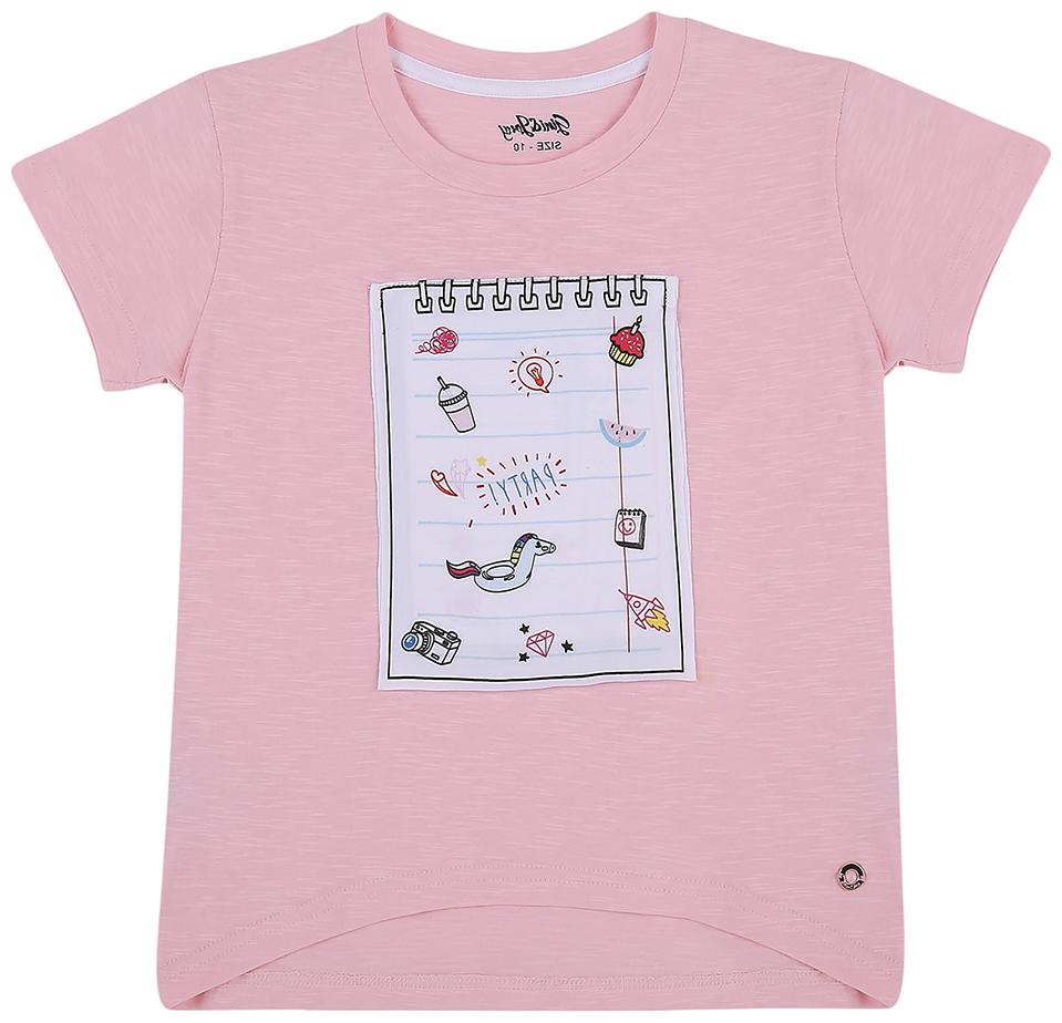 

Gini Jony Girl Cotton Self design T shirt - Pink