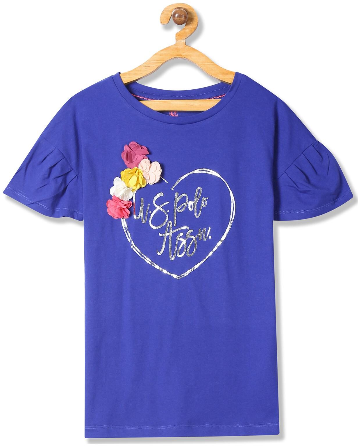 

U S Polo Assn Girl Cotton Self design Top - Blue