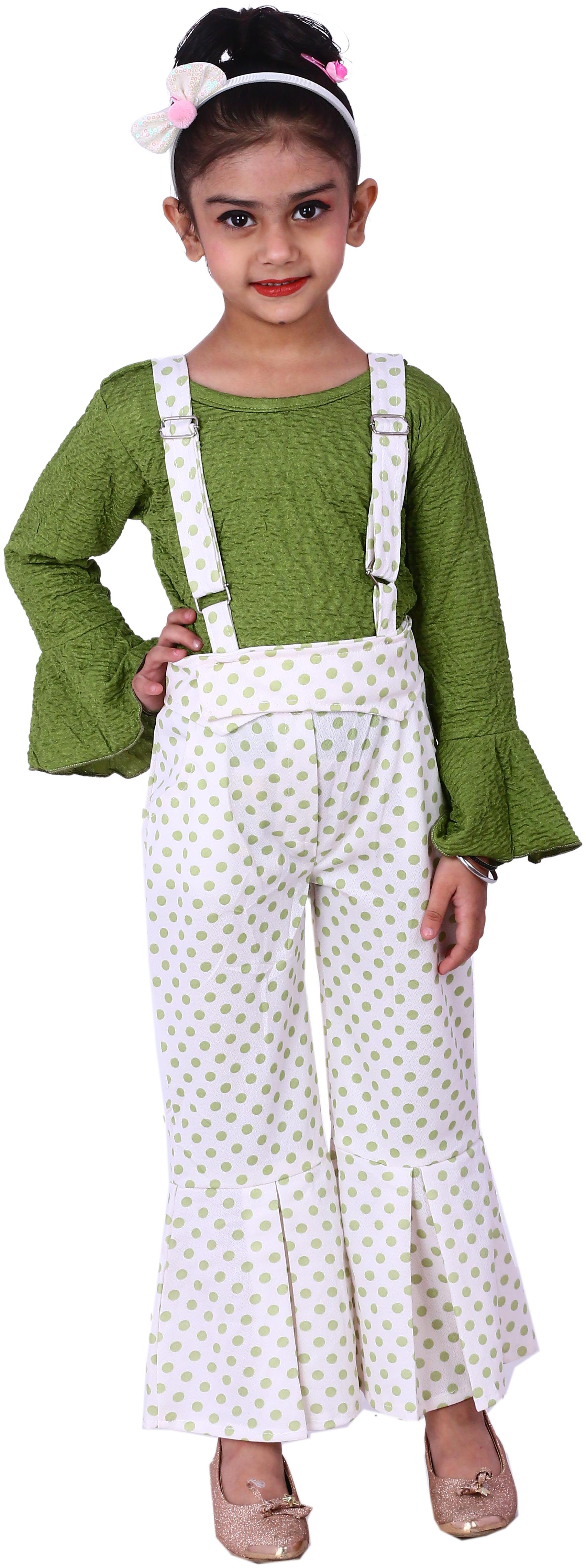 

Elendra jeans Girl Cotton blend Top Bottom Set - Green White