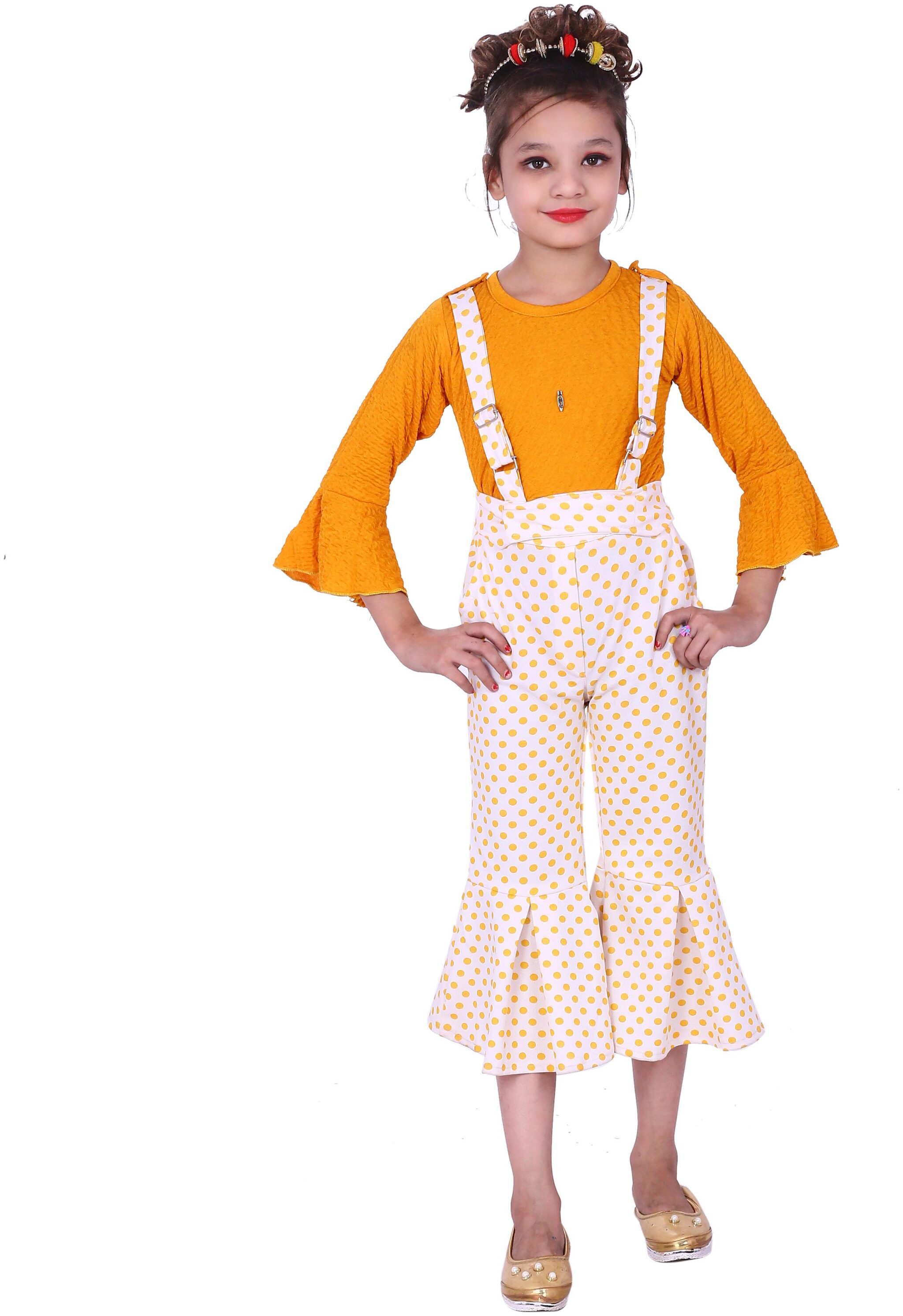 

Elendra jeans Girl Cotton blend Top Bottom Set - Yellow White
