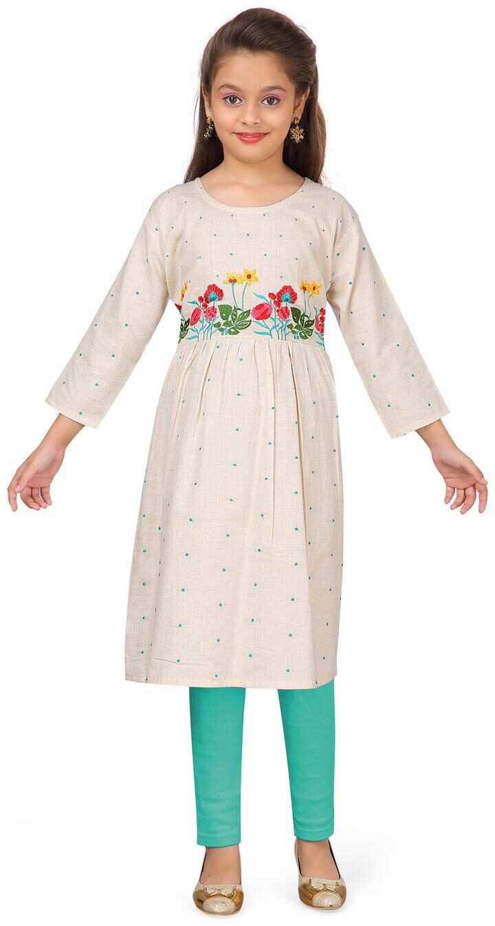 

Aarika Girl s Cotton Self design 3 4th sleeves Kurta kurti - Blue