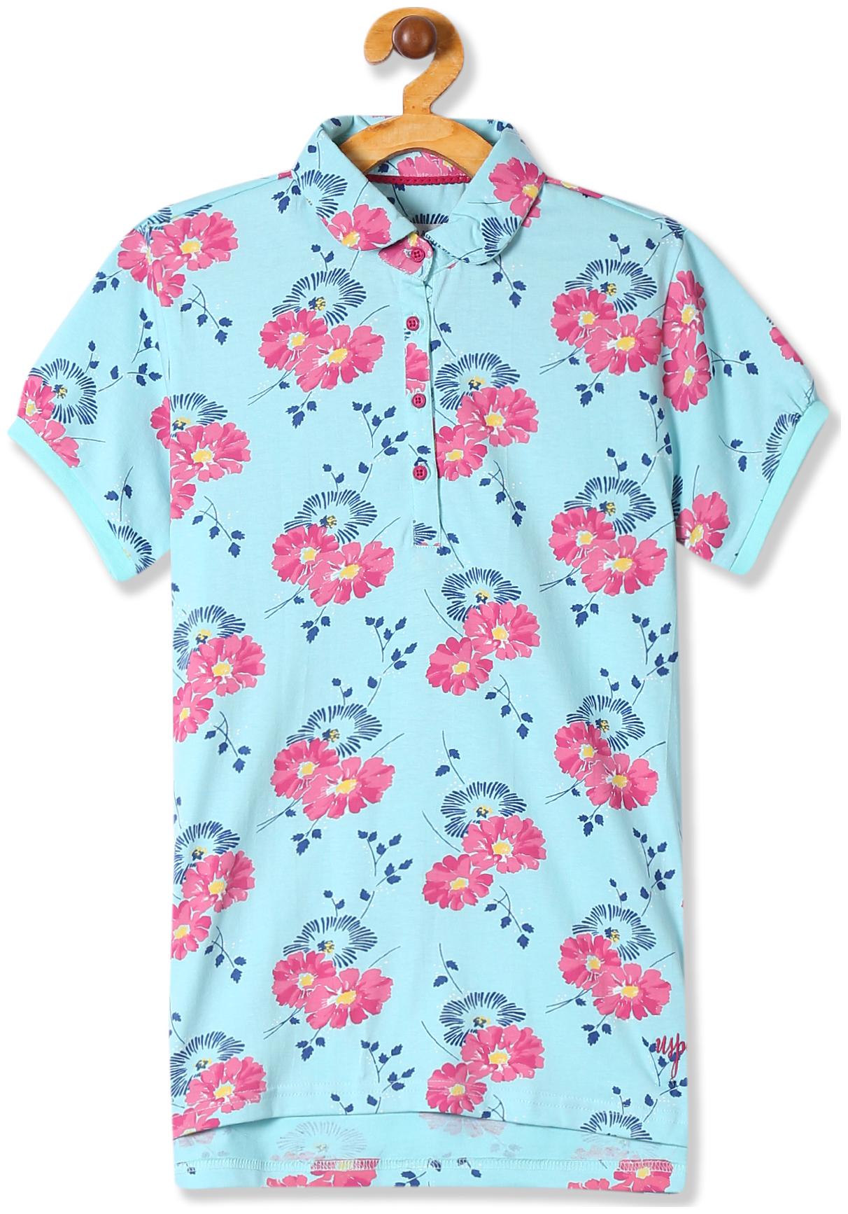 

U S Polo Assn Girl Cotton Printed T shirt - Blue