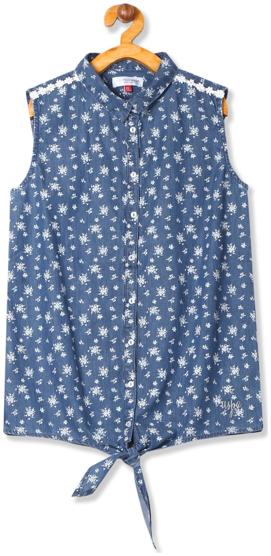 

U S Polo Assn Girl Cotton Printed Top - Blue