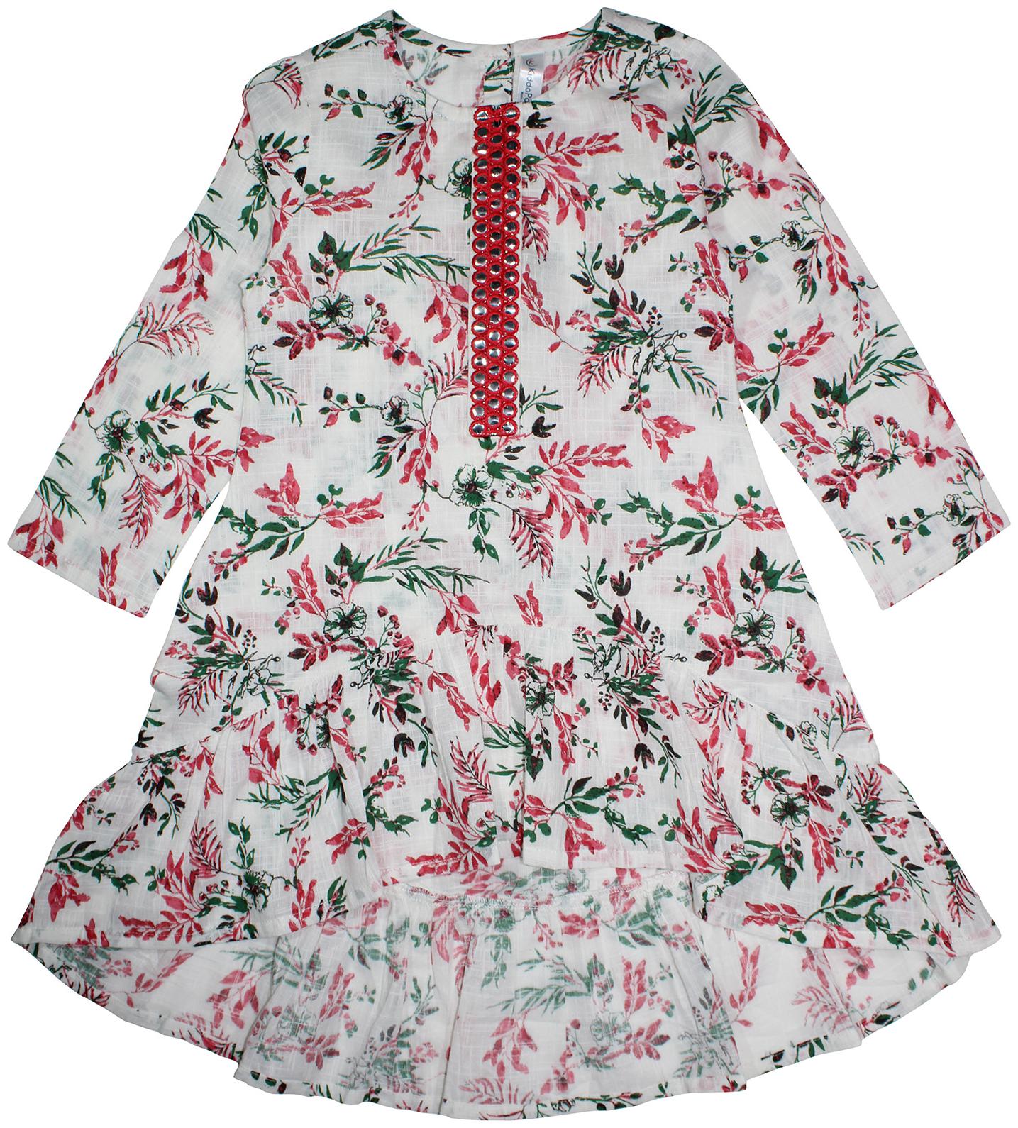 

KiddoPanti Girl s Cotton Printed Full sleeves Kurta kurti - White