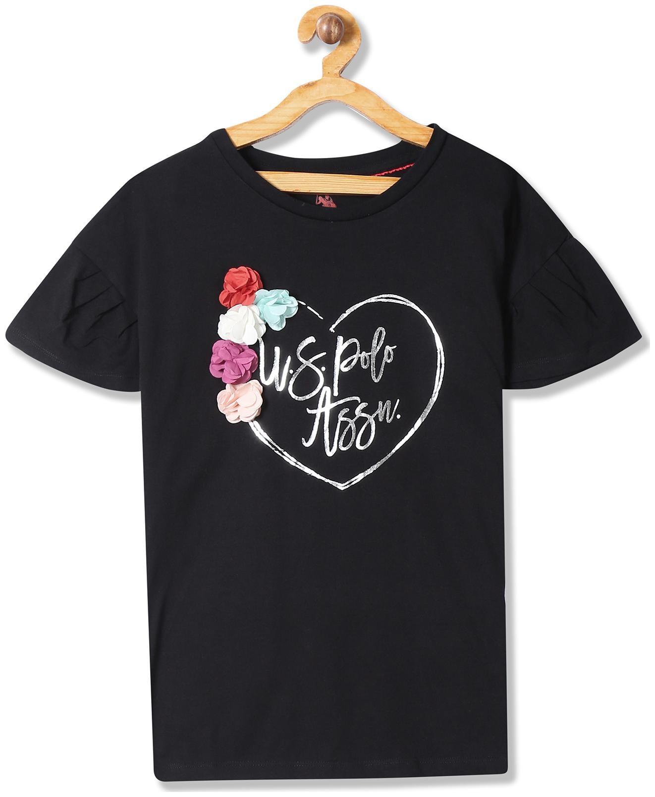 

U S Polo Assn Girl Cotton Printed Top - Black