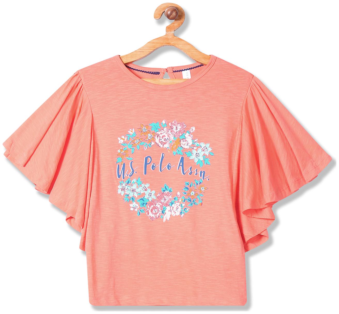 

U S Polo Assn Girl Cotton Printed Top - Orange