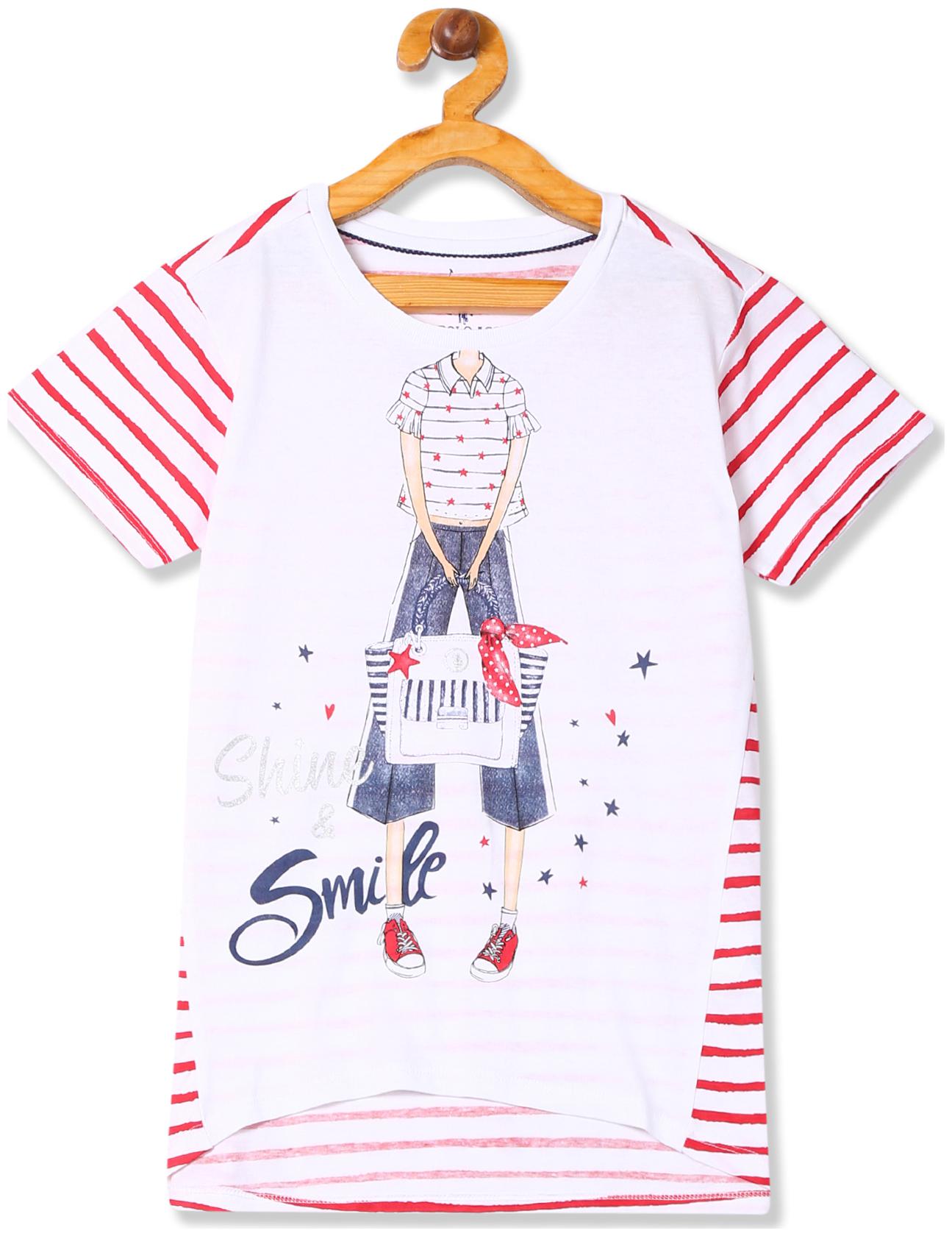 

U S Polo Assn Girl Cotton Striped Top - White