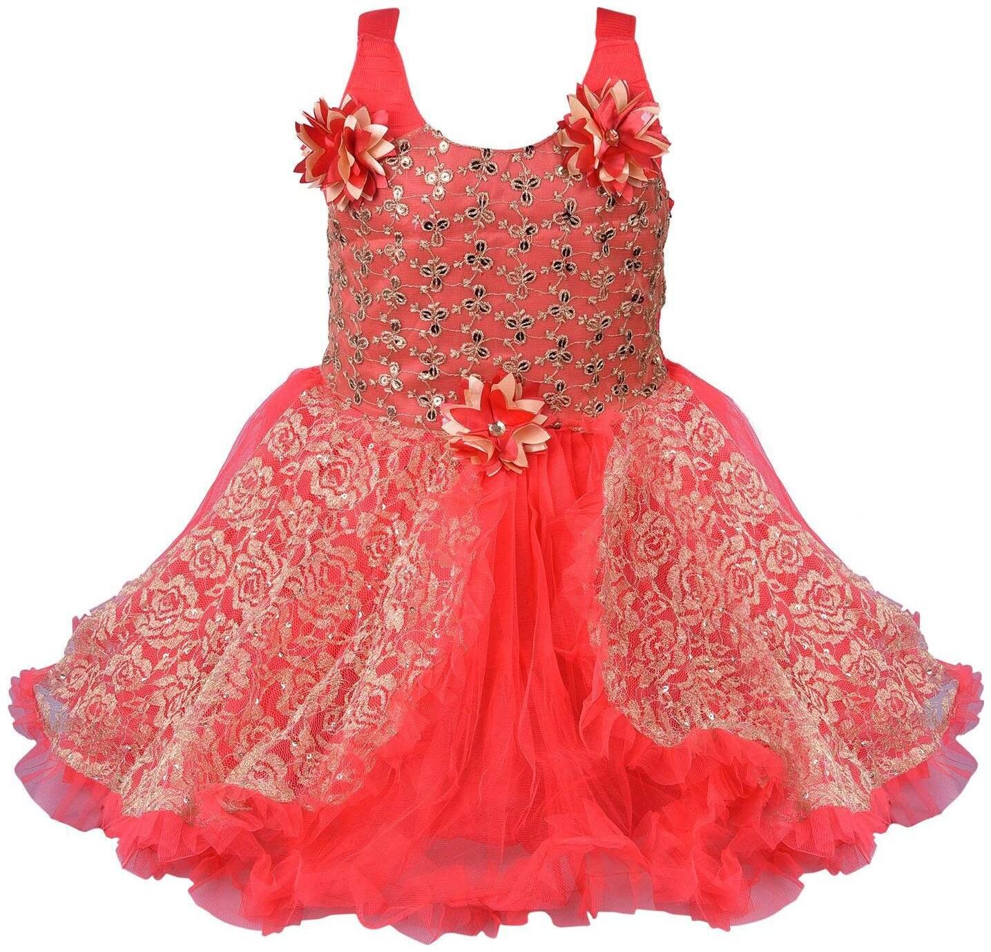 

Silver Kraft Red Net Sleeveless Knee Length Princess Frock ( Pack of 1 )