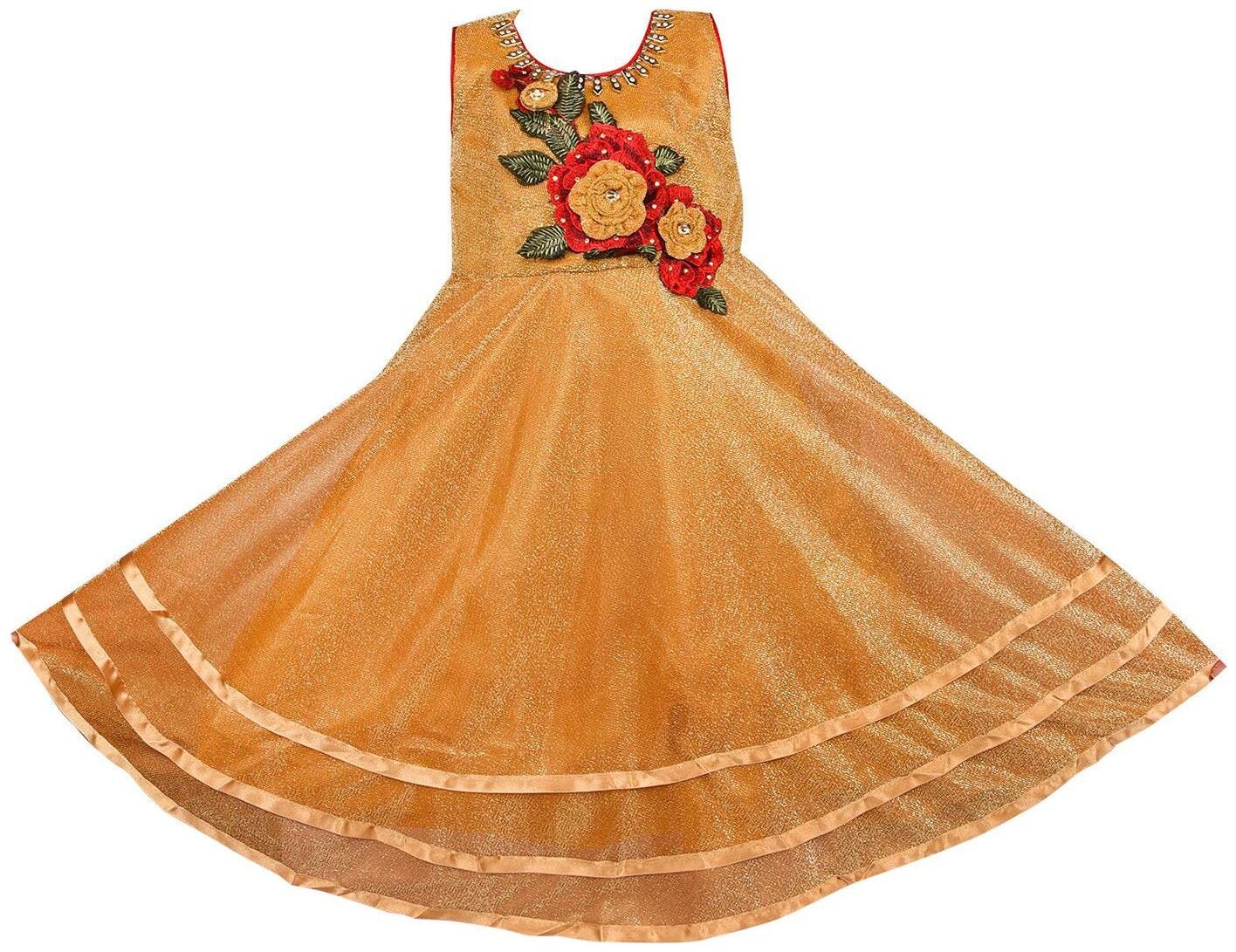 

Silver Kraft Gold Net Sleeveless Above Knee Princess Frock ( Pack of 1 )
