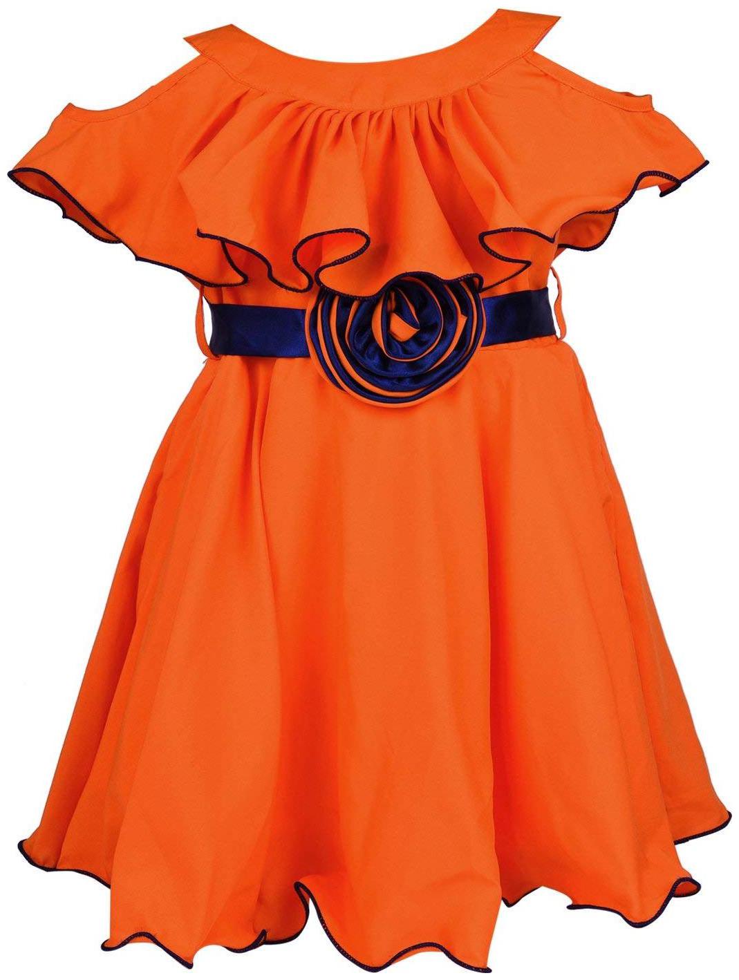 

Silver Kraft Orange Nylon Sleeveless Knee Length Princess Frock ( Pack of 1 )